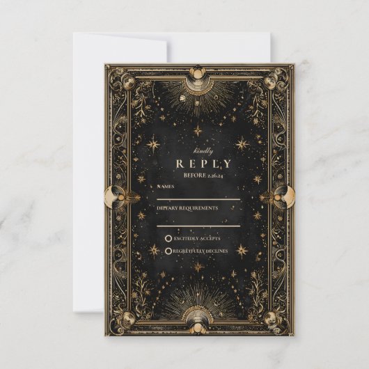 Midnight Celestial Luxe Wedding RSVP Kaartje (Voorkant)