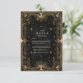 Midnight Celestial Luxe Wedding RSVP Kaartje (Staand voorkant)