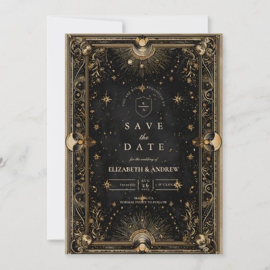 Midnight Celestial Luxe Wedding Save The Date (Voorkant)