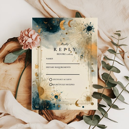 Midnight Celestial Wedding RSVP Kaartje