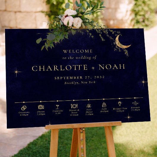 Midnight Celestial Wedding Timeline Welcome Poster
