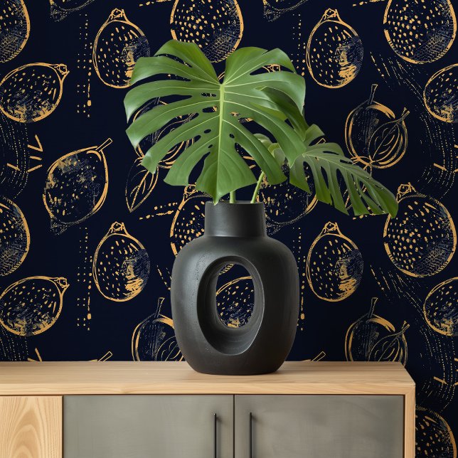 Midnight Citrus | Goud en Navy Lemon Behang (Creator heeft geüpload)
