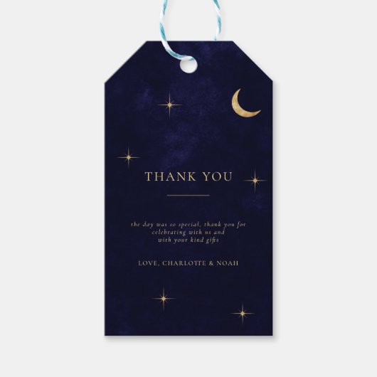 Midnight Classic Gold Moon Stars Wedding Dank u Cadeaulabel (Voorkant)