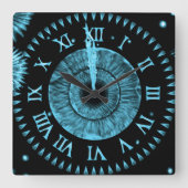 Midnight Clock Light Blue Vierkante Klok (Voorkant)