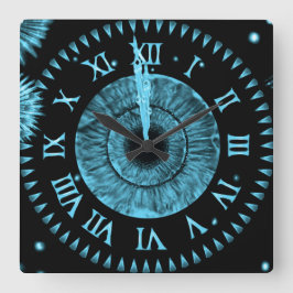 Midnight Clock Light Blue Vierkante Klok