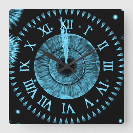 Midnight Clock Light Blue Vierkante Klok (Voorkant)