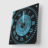 Midnight Clock Light Blue Vierkante Klok (Hoek)