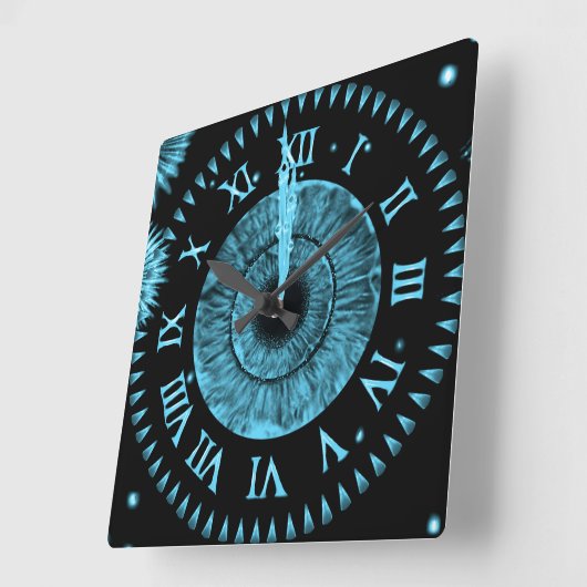 Midnight Clock Light Blue Vierkante Klok (Hoek)