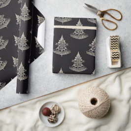 Midnight Collectie Silver Trees op Black Cadeaupapier