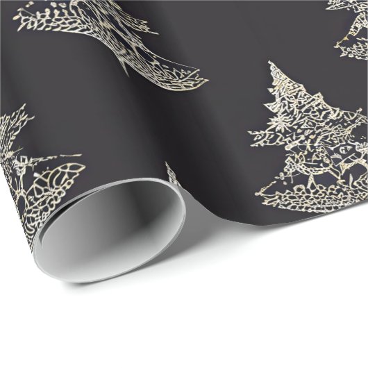 Midnight Collectie Silver Trees op Black Cadeaupapier (Rol Hoek)