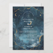 Midnight Constellation Floral Wedding Kaart (Voorkant)