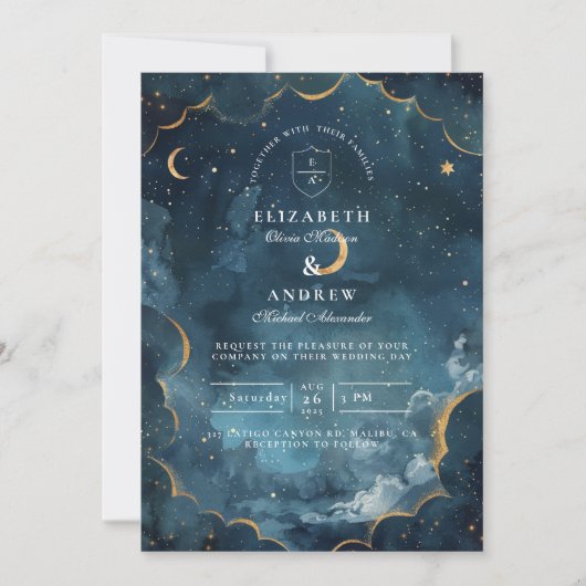 Midnight Constellation Floral Wedding Kaart (Voorkant)