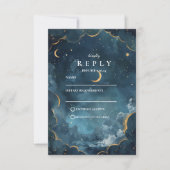 Midnight Constellation Floral Wedding RSVP Kaartje (Voorkant)