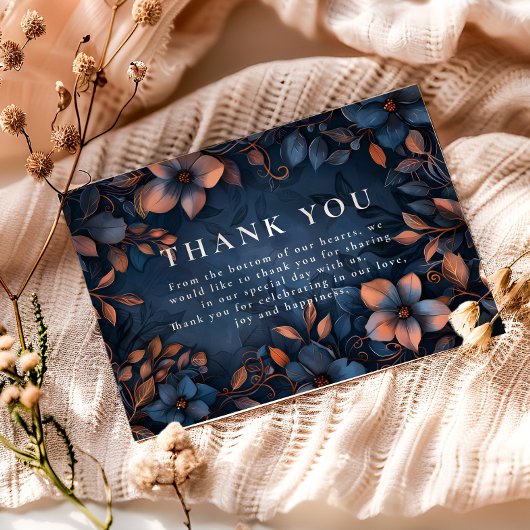Midnight Copper Floral Wedding Bedankkaart