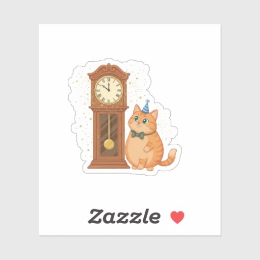 Midnight Countdown Clock Cat Golden Sparkles Sticker (Vel)