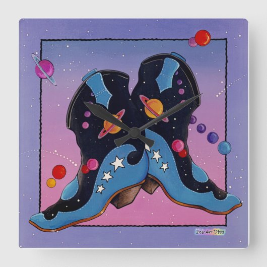 Midnight Cowboy Westerne Boots WALL CLOCK Vierkante Klok (Voorkant)