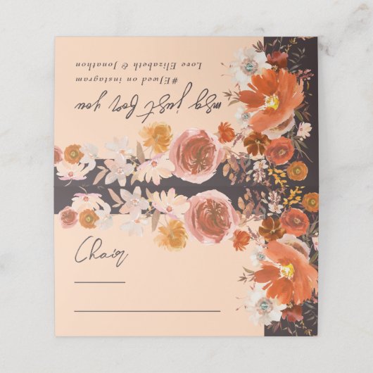 Midnight Cream Floral Autumn voorzitter huwelijksw Plaatskaartje (Buitenkant ongevouwen)