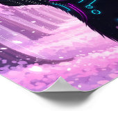 Midnight Cyber Cat | Pink Cherry Blossom Forest Poster (Hoek)