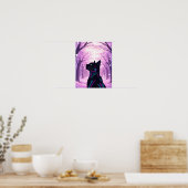 Midnight Cyber Cat | Pink Cherry Blossom Forest Poster (Keuken)