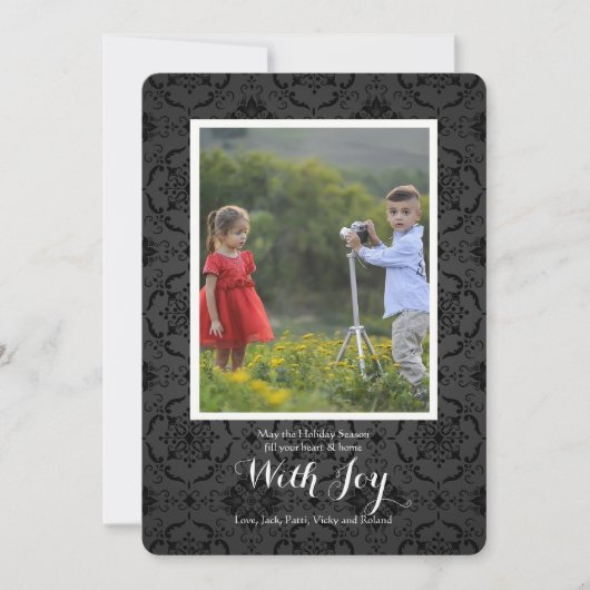 Midnight Damask Foto Vakantie Kaart (Voorkant)