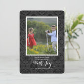 Midnight Damask Foto Vakantie Kaart (Staand voorkant)