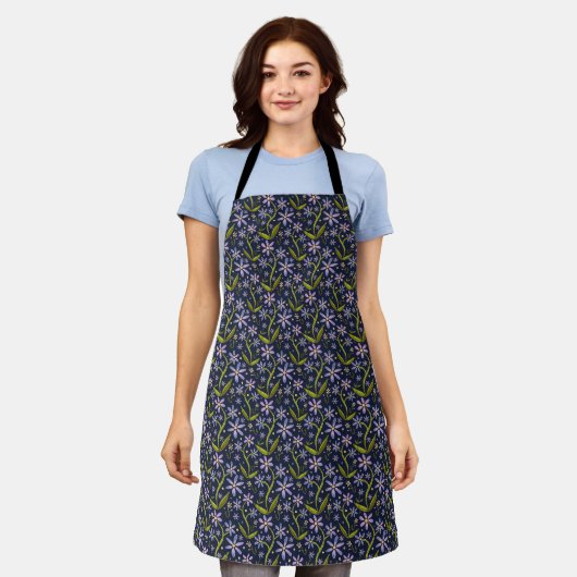 Midnight | Dancing Watercolor Daisies Apron Schort (Gedragen)