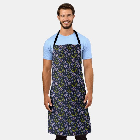 Midnight | Dancing Watercolor Daisies Apron Schort (Gedragen)