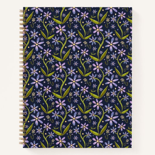 Midnight | Dancing Watercolor Daisies Notitieboek (Voorkant)