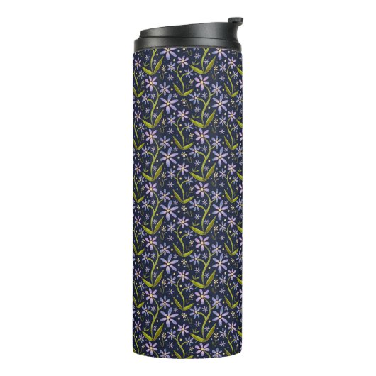 Midnight | Dancing Watercolor Daisies Tumbler Thermosbeker (Gedraaid links)