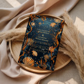 Midnight Deep Sea Gold Nautical Wedding Kaart