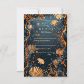 Midnight Deep Sea Gold Nautical Wedding RSVP Kaartje (Voorkant)