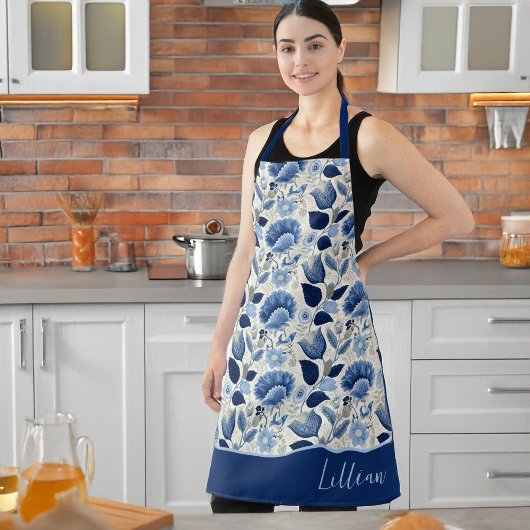 Midnight Delft Garden botanisch blauw Schort