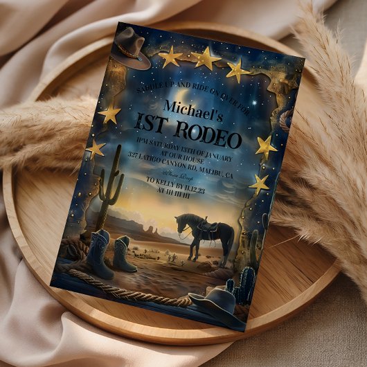 Midnight Desert Cowboy 1st Birthday Rodeo Kaart