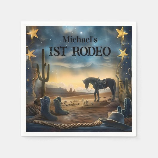 Midnight Desert Cowboy 1st Birthday Rodeo Servet (Voorkant)