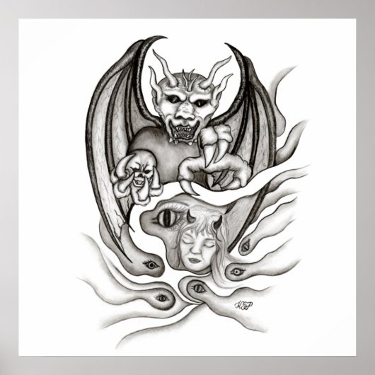 Midnight Dream - duivels in Tattoo-stijl Poster (Voorkant)