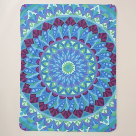 Midnight Dreams Mandala Gezellige Blauwe Boho Onts Sherpa Deken (Voorkant)