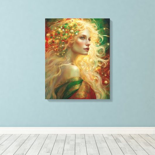 Midnight Dreams van Kerstmis Mooie Vrouw Canvas Afdruk (Insitu (Houten vloer))