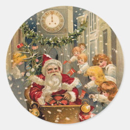 Midnight Drive Vintage Kerst Kaart Ronde Sticker