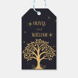 Midnight Elegance: Donkerblauwe bruiloft Cadeaulabel