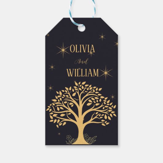 Midnight Elegance: Donkerblauwe bruiloft Cadeaulabel (Voorkant)