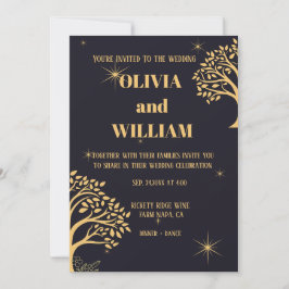 Midnight Elegance: Donkerblauwe bruiloft Kaart