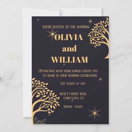 Midnight Elegance: Donkerblauwe bruiloft Kaart (Voorkant)