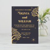 Midnight Elegance: Donkerblauwe bruiloft Kaart (Staand voorkant)