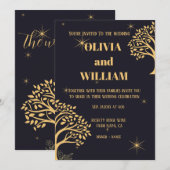 Midnight Elegance: Donkerblauwe bruiloft Kaart (Voorkant / Achterkant)