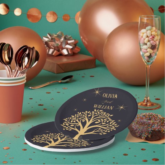 Midnight Elegance: Donkerblauwe bruiloft Papieren Bordje (Multi)