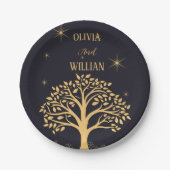 Midnight Elegance: Donkerblauwe bruiloft Papieren Bordje (Voorkant)