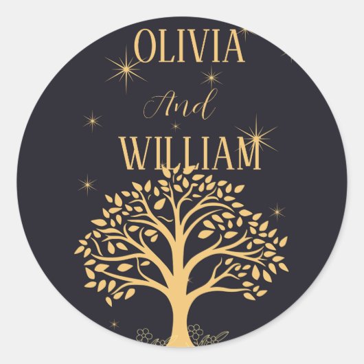 Midnight Elegance: Donkerblauwe bruiloft Ronde Sticker (Voorkant)