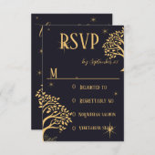 Midnight Elegance: Donkerblauwe bruiloft RSVP Kaartje (Voorkant / Achterkant)