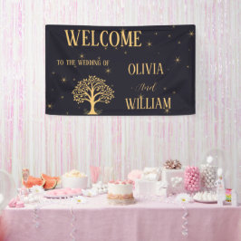 Midnight Elegance: Donkerblauwe bruiloft Spandoek