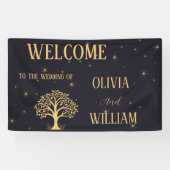 Midnight Elegance: Donkerblauwe bruiloft Spandoek (Horizontaal)